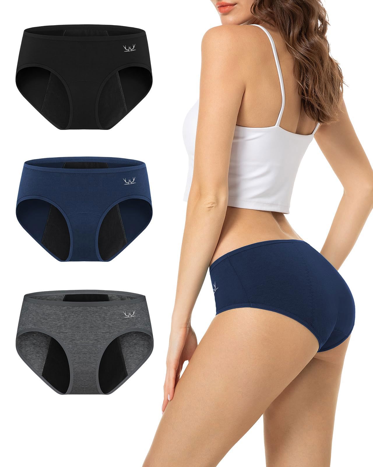 TANSTC Mutande Mestruali Donna Cotone, 4 Strati Mutandine Assorbenti A Prova di Perdite, Assorbenti e Riutilizzabili, 3 Pack