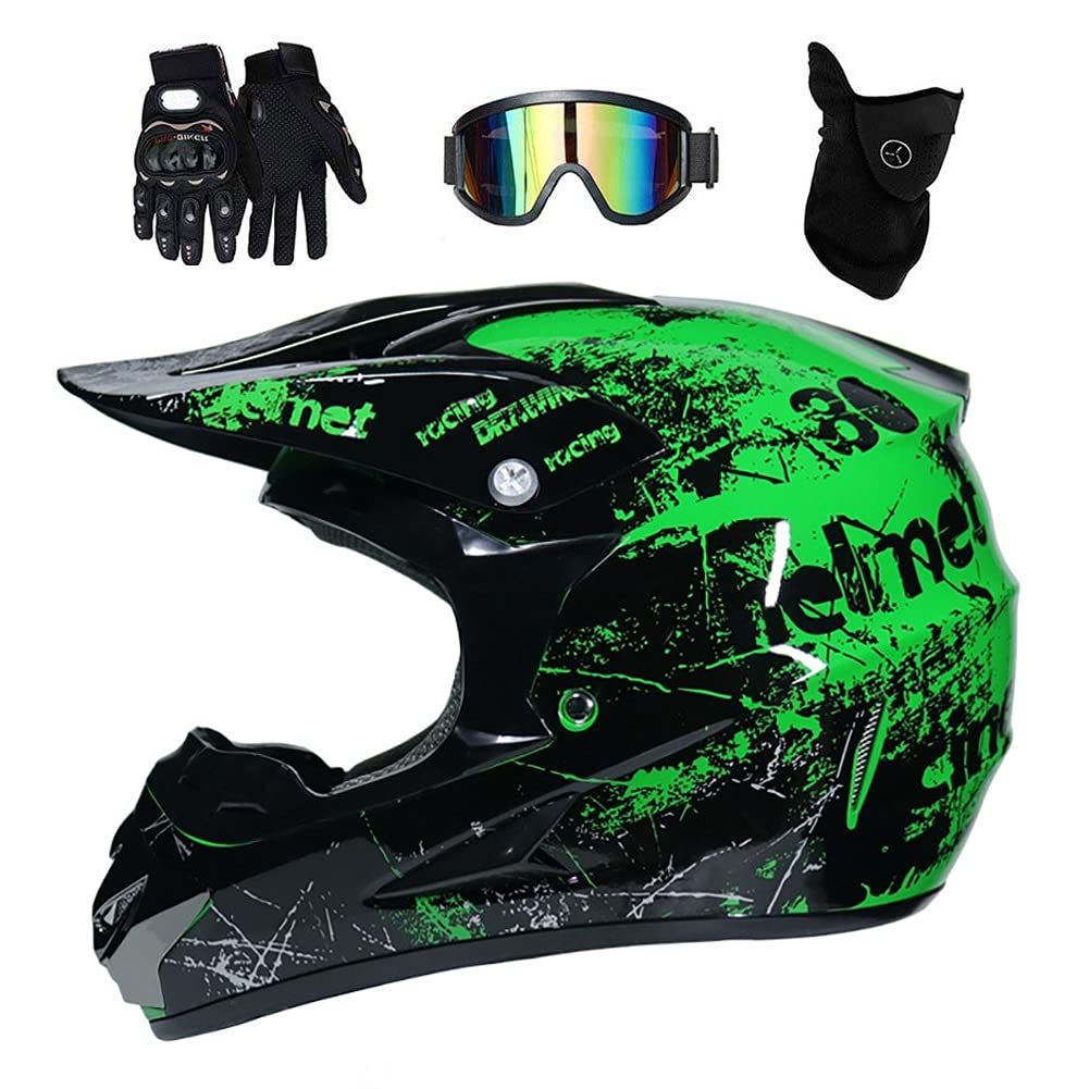Gioventù Bambini MTB Casco da Motocross, Doppio Sport Integrale Fuori Strada Moto ATV Scooter Incidente Caschi, Discesa Quad Dirt Bike Enduro Corse Casco, con Occhiali Guanti Maschera