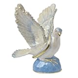 FJ FENGZHIJIE Pigeon Figurine White Dove Bird Trinket Box Hinged Golden Handmade Crystal Home Décor, Elegant Home Décor & Unique Gift for Bird Lovers