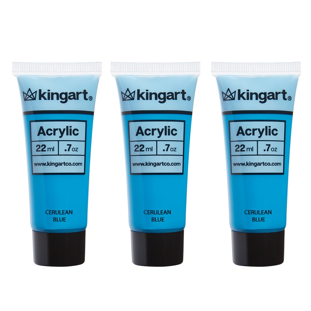 KINGART500-123 PRO Artist Quality Cerulean Blue Acrylic Paint, 22ml (0.74oz) Tubes, 3 Pack - Set (66ml Total), Cerulean Blue
