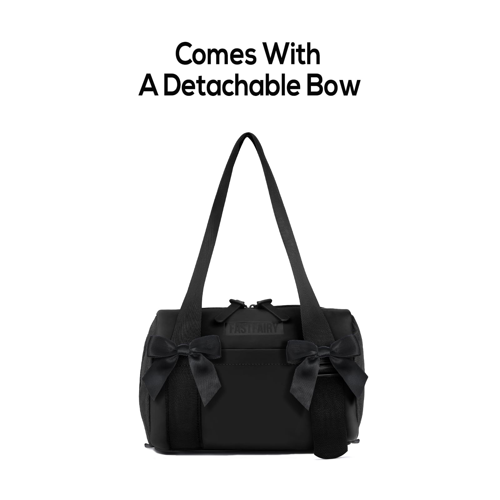 Mini Gym Bag for Women: Black handbag or shoulder bag with Adjustable Straps - With Cute Bow - Yoga Work Workouts