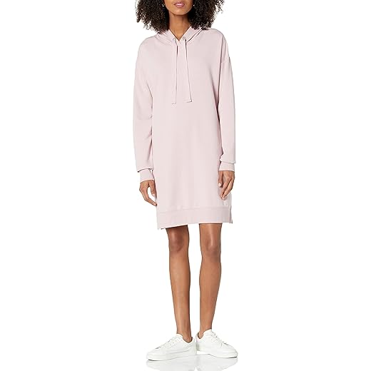 The Drop Women's Iona Long Sleeve Hooded Mini Sweatshirt Dress, Ice Pink, L