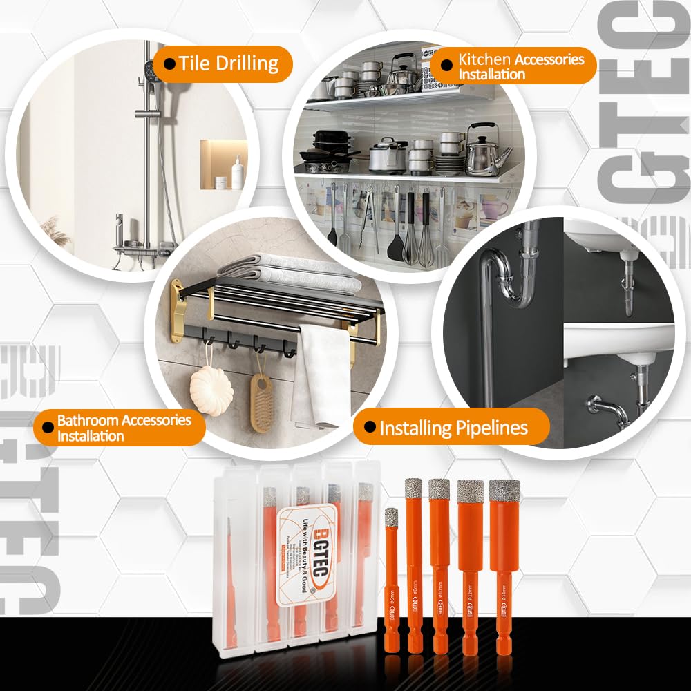 BGTEC Suche wiertła diamentowe 5 szt. 14 mm z szybką wymianą trzonkiem sześciokątnym do granitu marmuru porcelanowego płytek ceramicznych