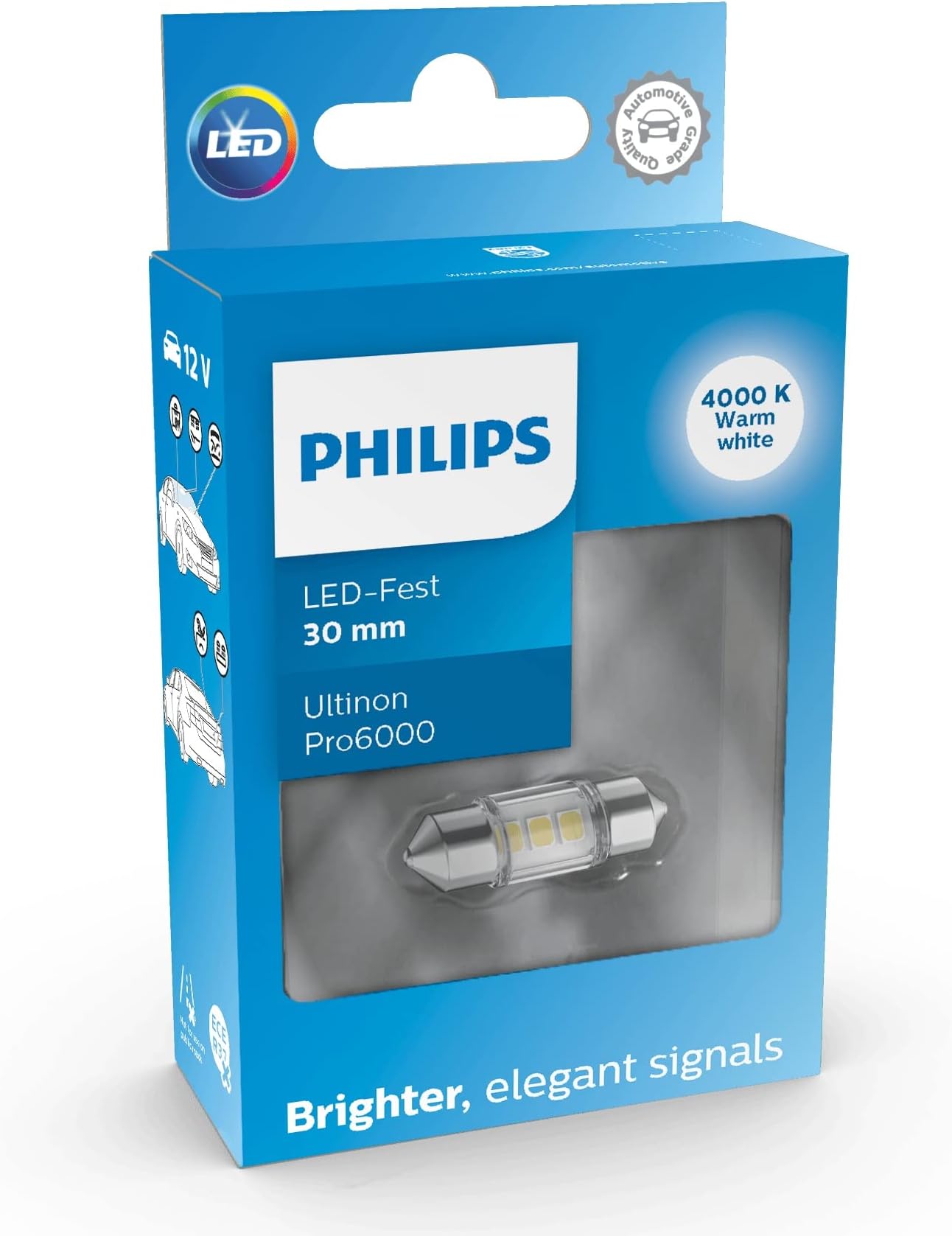 Philips Ultinon Pro6000 LED Festoon car signaling bulb (C5W), 4.000K, 30mm,white
