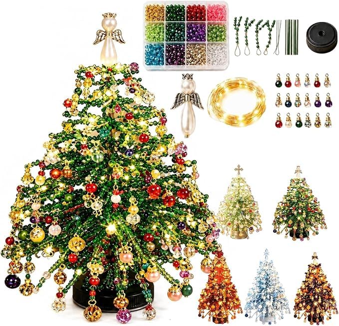 RetroNest DIY Beaded Christmas Tree Kit, LED Light Up Festive Ornament