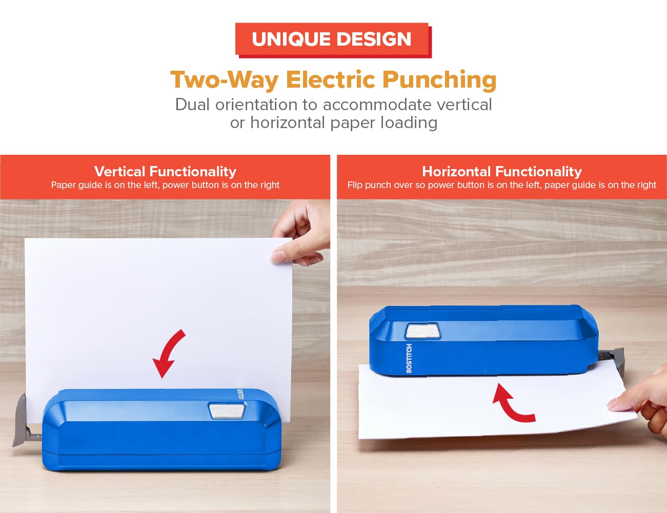 Bostitch Office Elektrischer 3-Locher, doppeltes Papierladen, robust, Kapazität 20 Blatt ohne Papierstau, AC-Adapter oder batteriebetrieben, platzsparend, Blau (EHP20-BLUE)