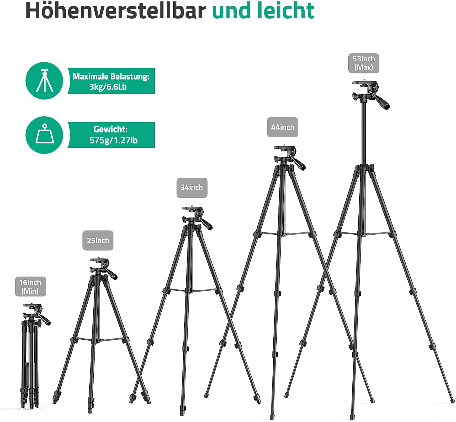 Cell Phone Tripod 55", Lightweight Tripod for Phone and Camera with Wireless Remote Shutter, Carry Bag and Replacement Battery for Live Stream/YouTube/TikTok, Compatible with iPhone/Android Phones