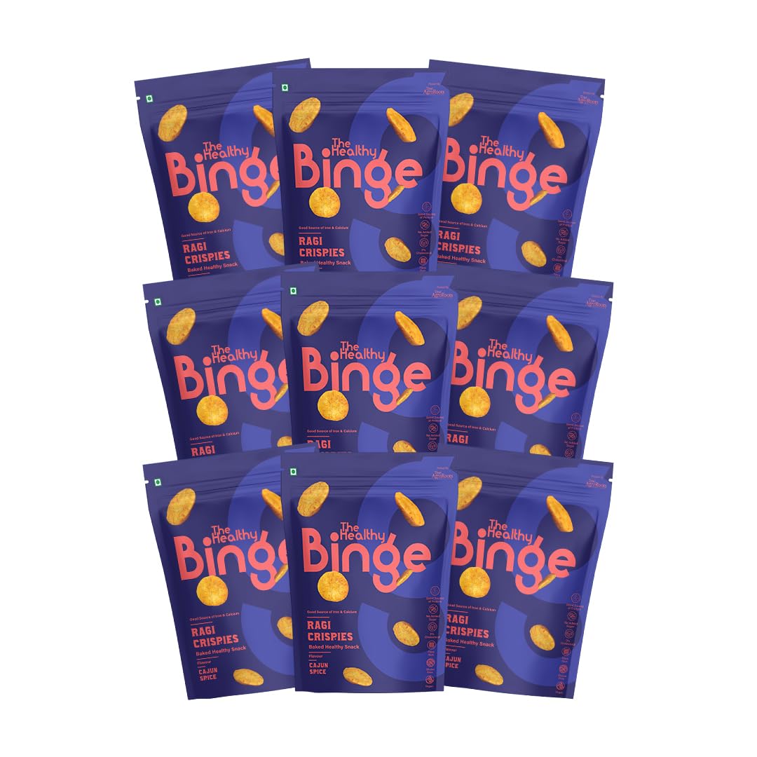The Healthy Binge Ragi Chips | Cajun Spice| Millet Healthy Snacks | No Palm Oil | Protein Rich| Baked, Not Fried | Snack For Weight Loss | As seen on Shark Tank | 40 g Per Pack | Pack of 9