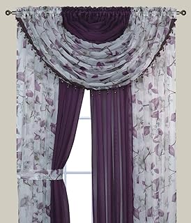 LinenTopia All in One Floral Sheer Curtain Panels Set with 4 Attached Panels 84