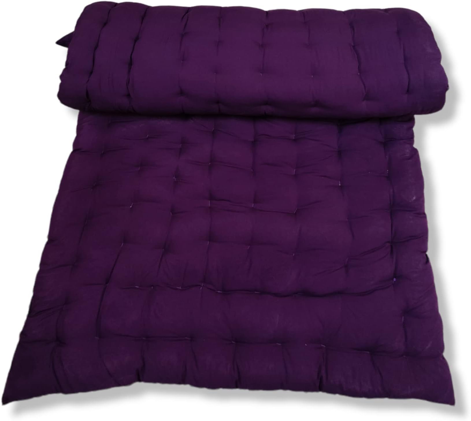 Soft Foldable Cotton Quilt | Foldable Light Weight Filled Single Firm Rollable Mattress| Gadda (Solid Coloured, 1 Sleeping Capacity, 3 x 6 ft or 72 x 36 Inches) (Vibrant Purple)