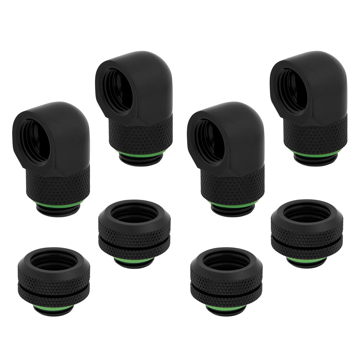 Hydro X Series XF Hardline Fitting (14mm OD) and 90 Degree Rotary Adapter Set, Black, 4-Pack