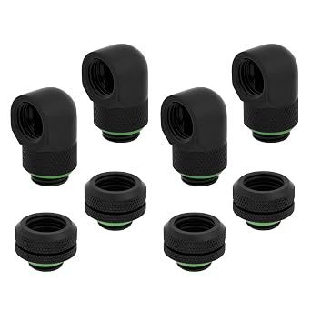 Hydro X Series XF Hardline Fitting 14mm OD and 90 Degree Rotary Adapter Set, Black, 4-Pack