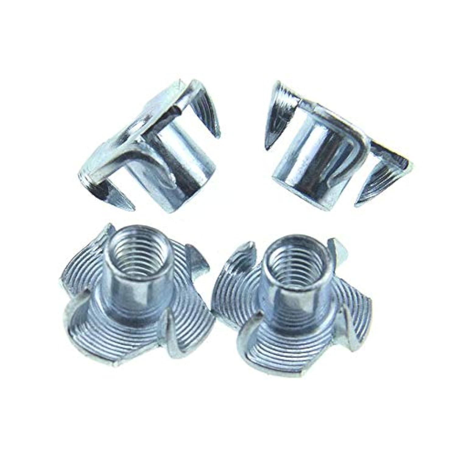 M6 X 10mm T Nut 4 Prong Tee Blind Nuts Threaded Insert Clean Threads No Rust Carbon Steel Zinc Plated for Wood Rock Climbing Wall Holds Plywood Furniture Particle Board CNC Router 40 Pack