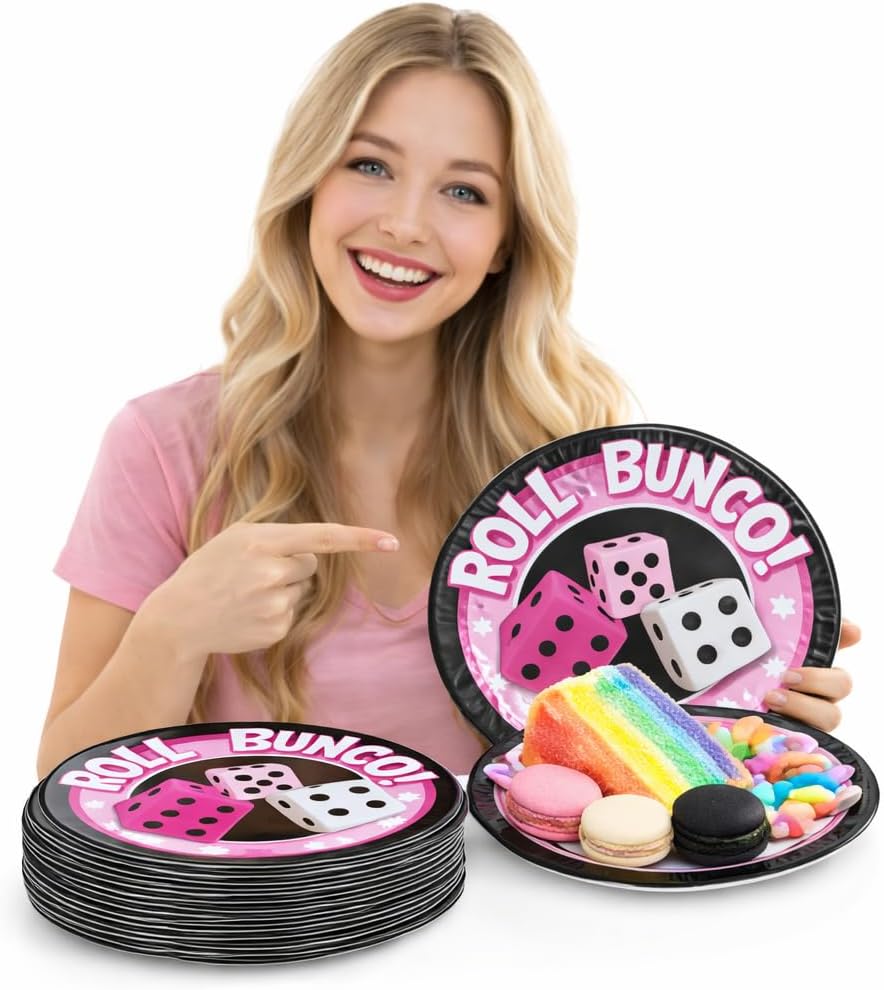 Roll Bunco Plate Set - 16-Piece 8-Inch Plates, Heavy Weight, Perfect for Bunco Party Supplies (Pack of 2)