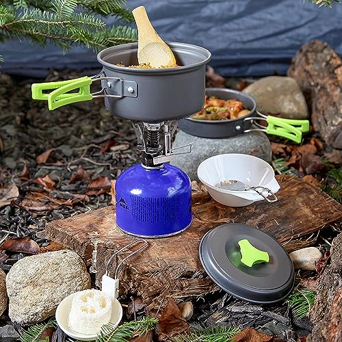 Image of BYRM 9 Pcs Camping Cookware Mess Kit for Backpacking Gear - Camping Cooking Set - Camping Pots and Pans Set - Backpacking Stove /Portable Stove Compatible - Camp Kitchen Equipment Accessories Pot