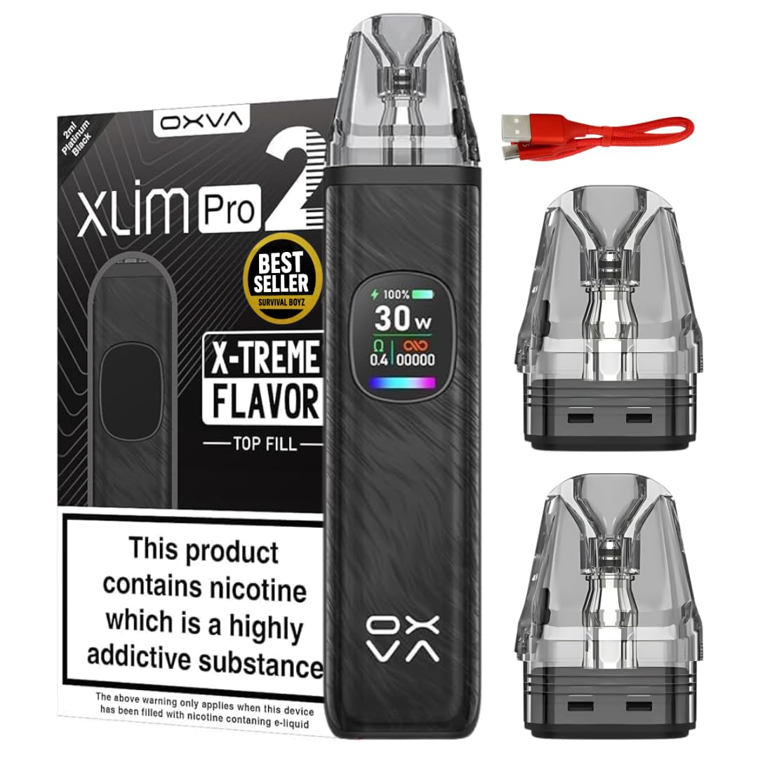 Oxva Xlim Pro 2 Pod Kit [Platinum Black] - Available in 24 colours, 2A Fast Charge, 1300mAh Battery, 0.56" Ultra-HD Color Screen - No Nicotine