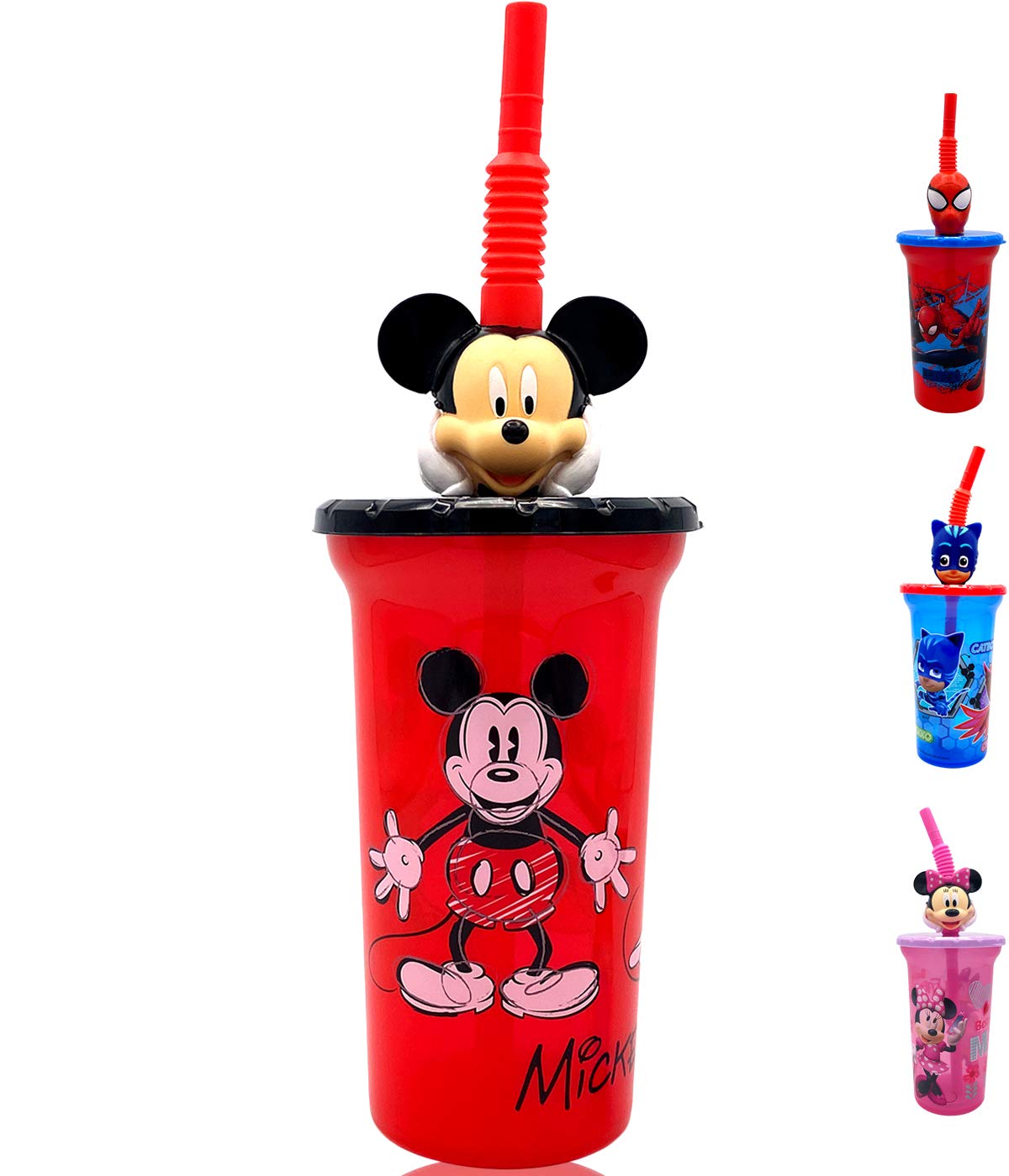 Zak Designs Disney Mickey Mouse Buddy Sips Water Tumbler with 3D Character Head Straw Drinkware - Safe BPA Free, Easy to Clean, for Kids Girls Boys Toddlers, Perfect Gifts, Goodies, Home, Travel