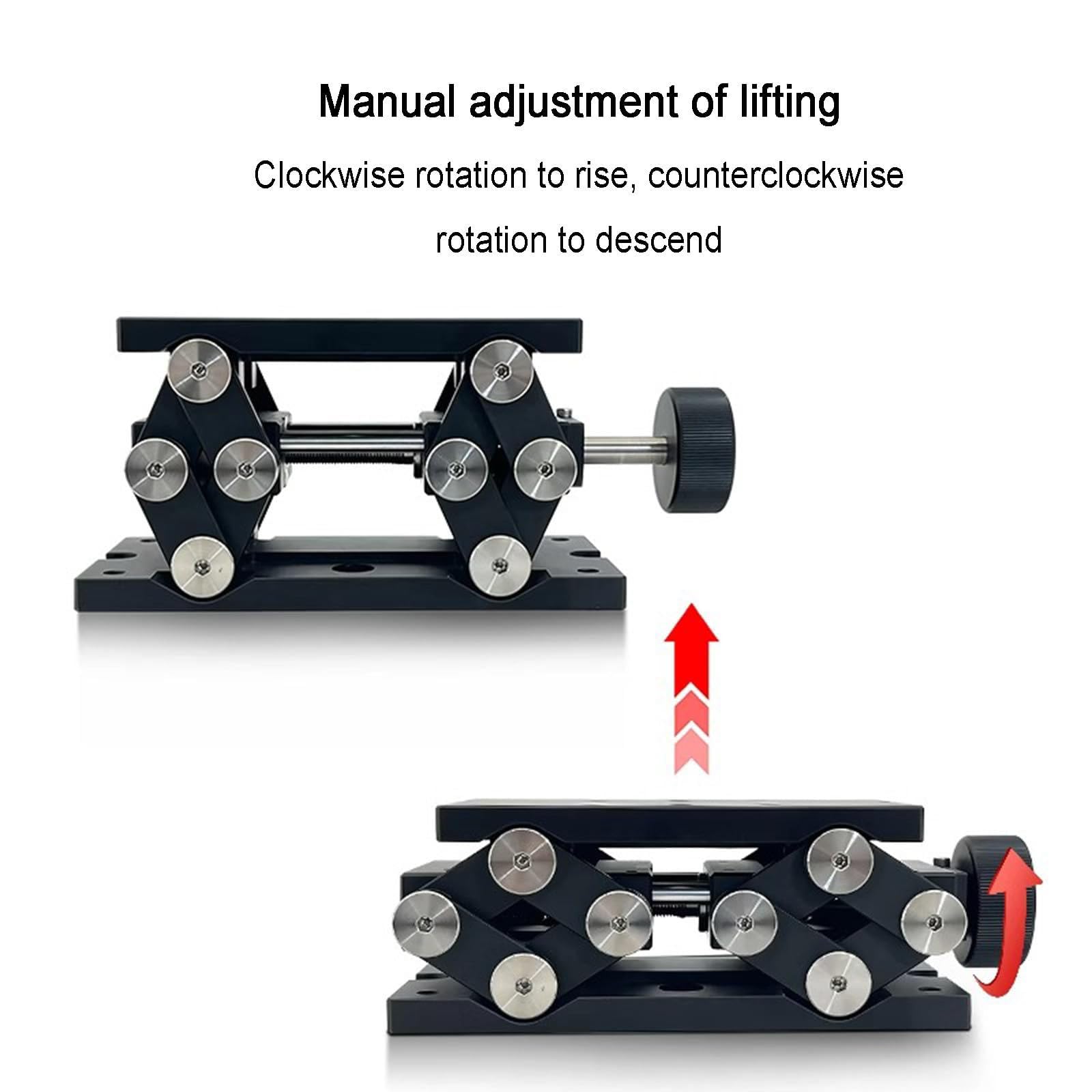 Plataforma de elevación manual, elevador deslizante de aluminio, capacidad de carga de 15 kg, elevador de tijera óptica de laboratorio para un posicionamiento preciso y fácil manejo