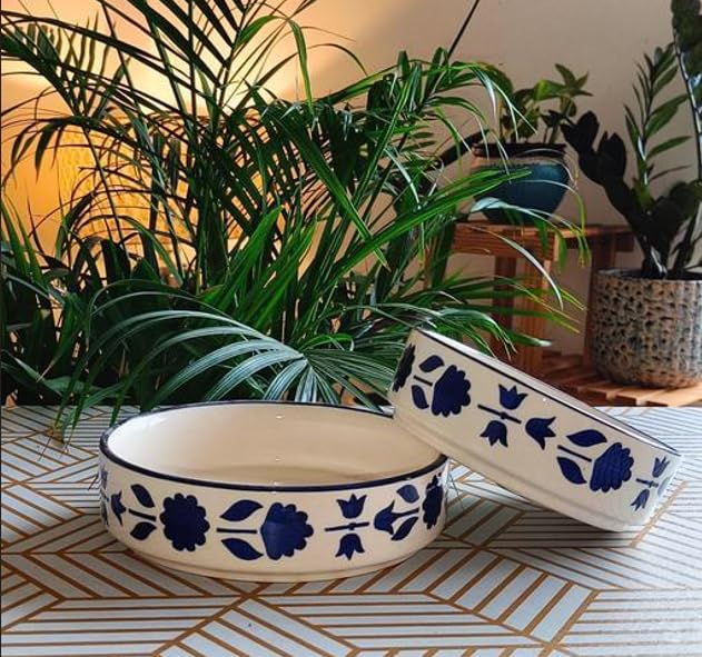 Image of Niyara Stoneware Handmade Ceramic Stylish Premium Bowls Serving Bowls Microwave Dishwasher Safe (Salad Delta Bowl)