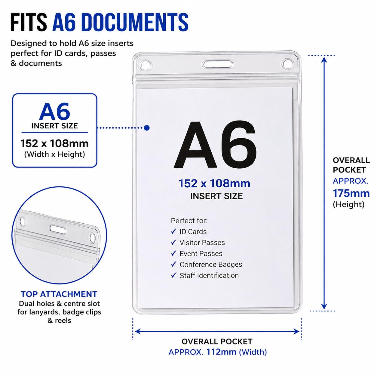 Porta badge trasparente, formato A6, dimensioni interne 152 x 108 mm Pacl 100