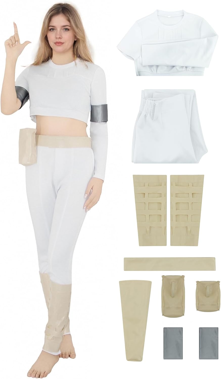 Padme Costume Women Princess Padme amidala Cosplay Queen Padme Shirt Pants Belt Halloween Full Set White Large