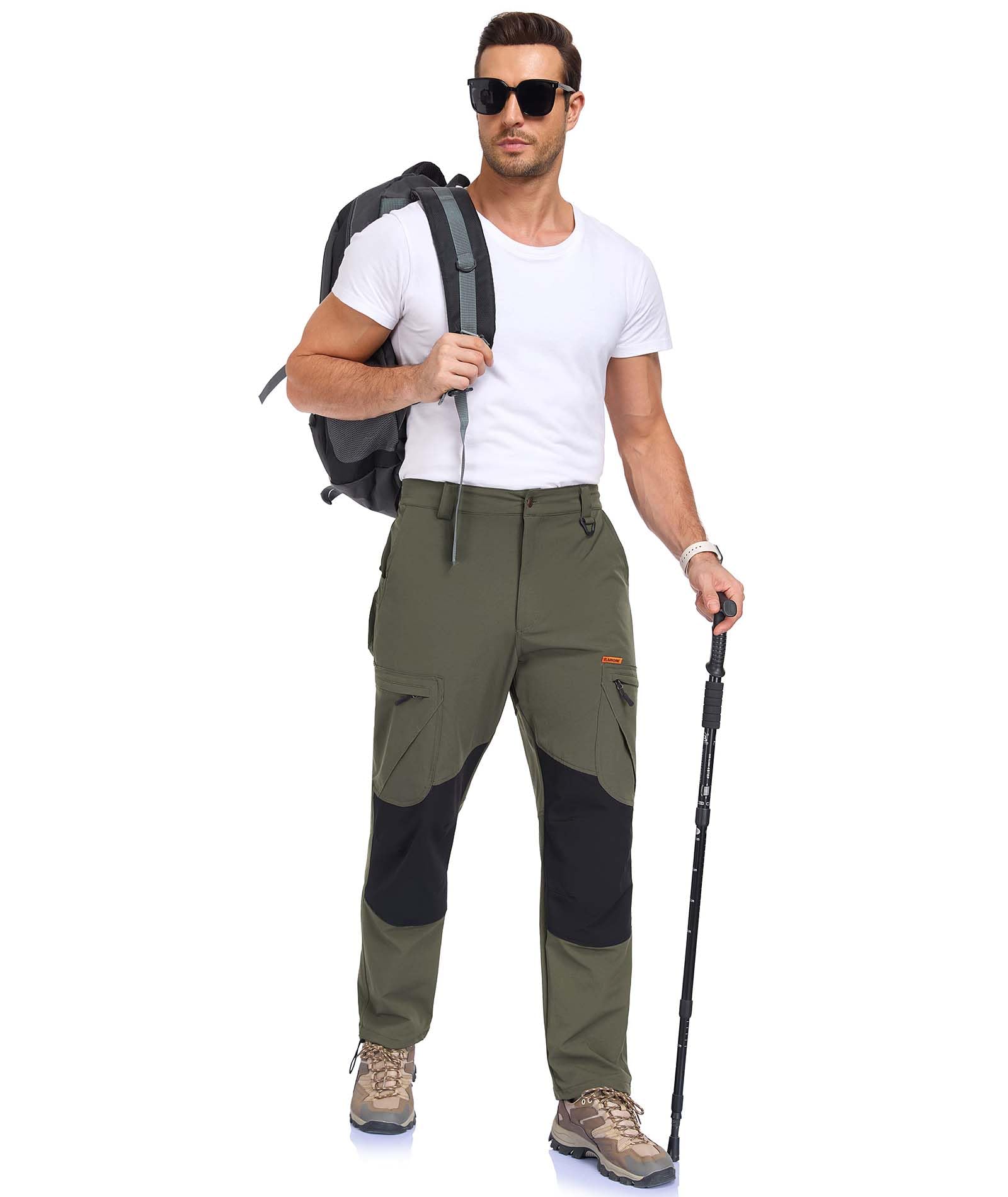 Elainone Męskie spodnie trekkingowe ze stretchu, spodnie trekkingowe, spodnie robocze, z 5 kieszeniami, do wielu aktywności na świeżym powietrzu