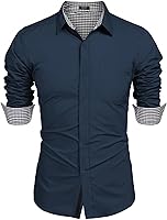 Vista 4 de COOFANDY Camisa de vestir de negocios para hombre, manga larga, ajuste regular, camisa de moda, de algodón, casual, con botones
