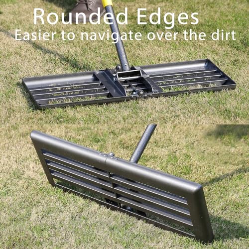 Image of Lawn Leveling Rake, Heavy Duty Levelawn Tool for Garden Level Soil or Dirt Ground Surfaces Easily, 30 inch x 10 inch Ground Plate, Steel Handle Length is 65 inch