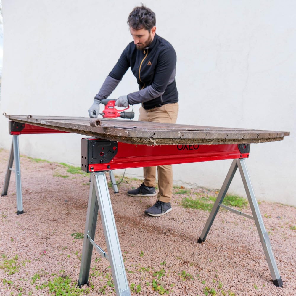 Tréteaux Pliables X 2-1000kg - Métal - Surface Antidérapante - Poignées de transport - Largeur 48mm - Tréteau chantier atelier