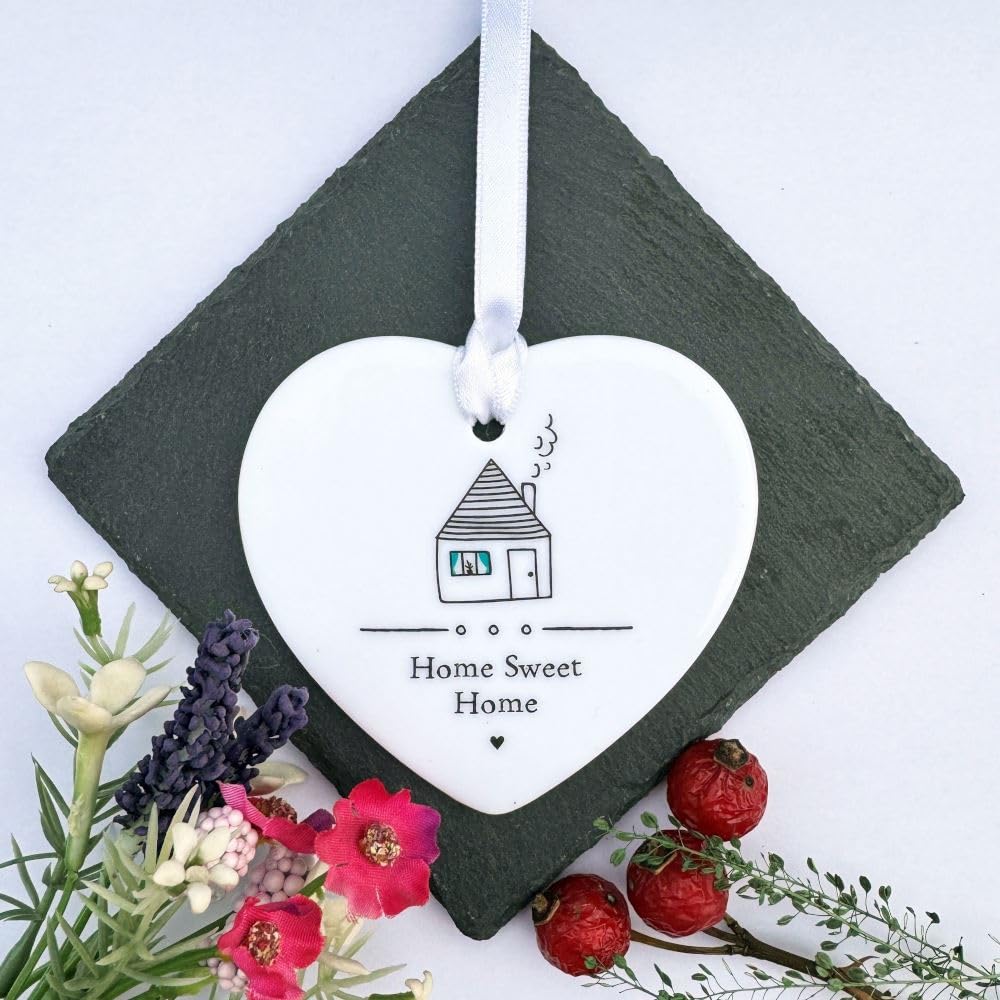 Personalised Porcelain Heart Home Sweet Home, New House Gift, Custom Hanging Heart Keepsake, First Home Ornament, Porcelain Gift
