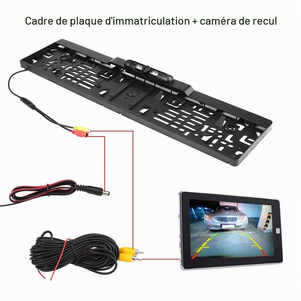 Cadre de Plaque d'immatriculation européen avec caméra de recul à Infrarouge pour véhicule, Compatible avec Les plaques arrière Standard