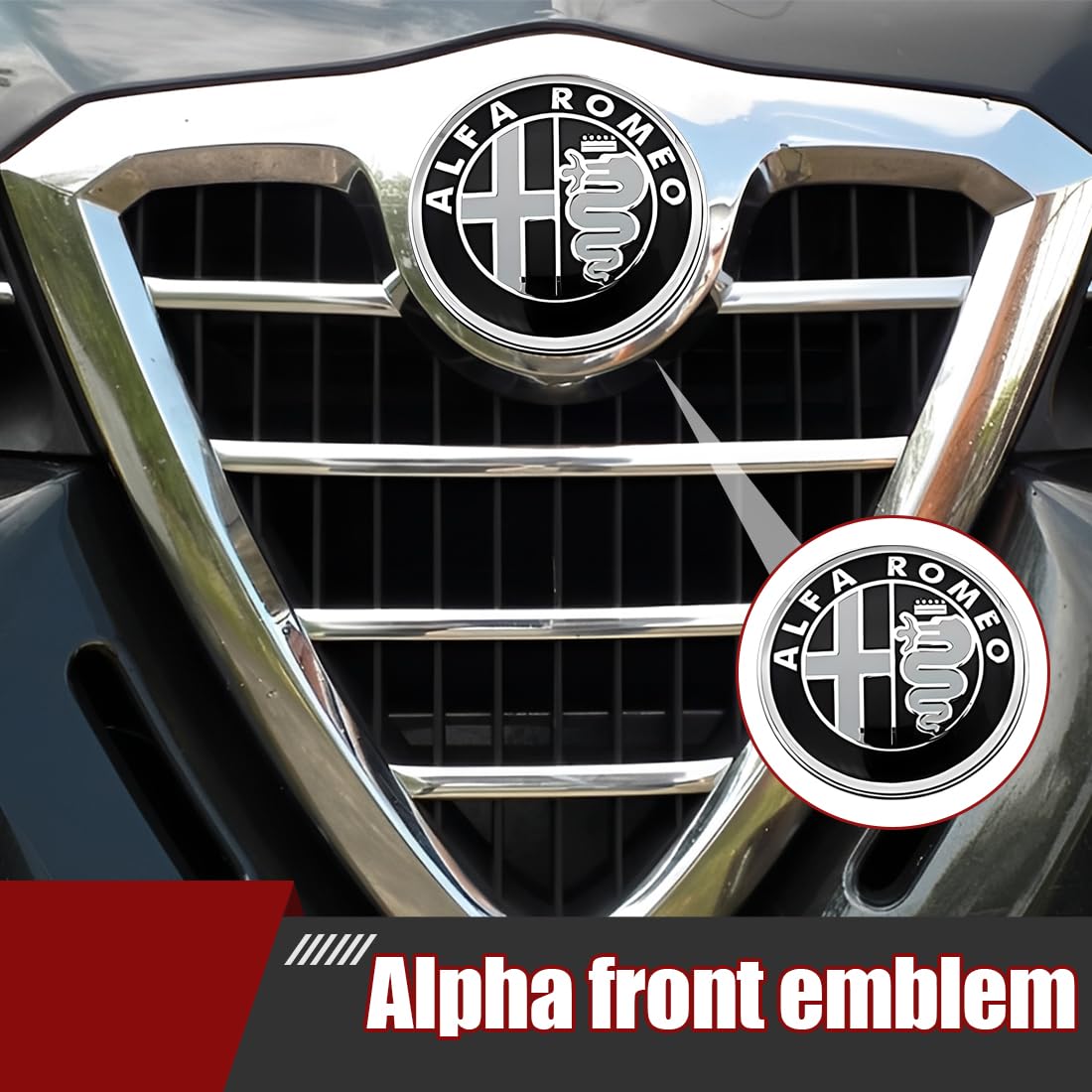 2 Pezzi 74mm Fregi Stemma Compatibili con Alfa Romeo Auto Logo Per Cofano Anteriore e Posteriore Emblema Stemmi in Metallo（Nero）