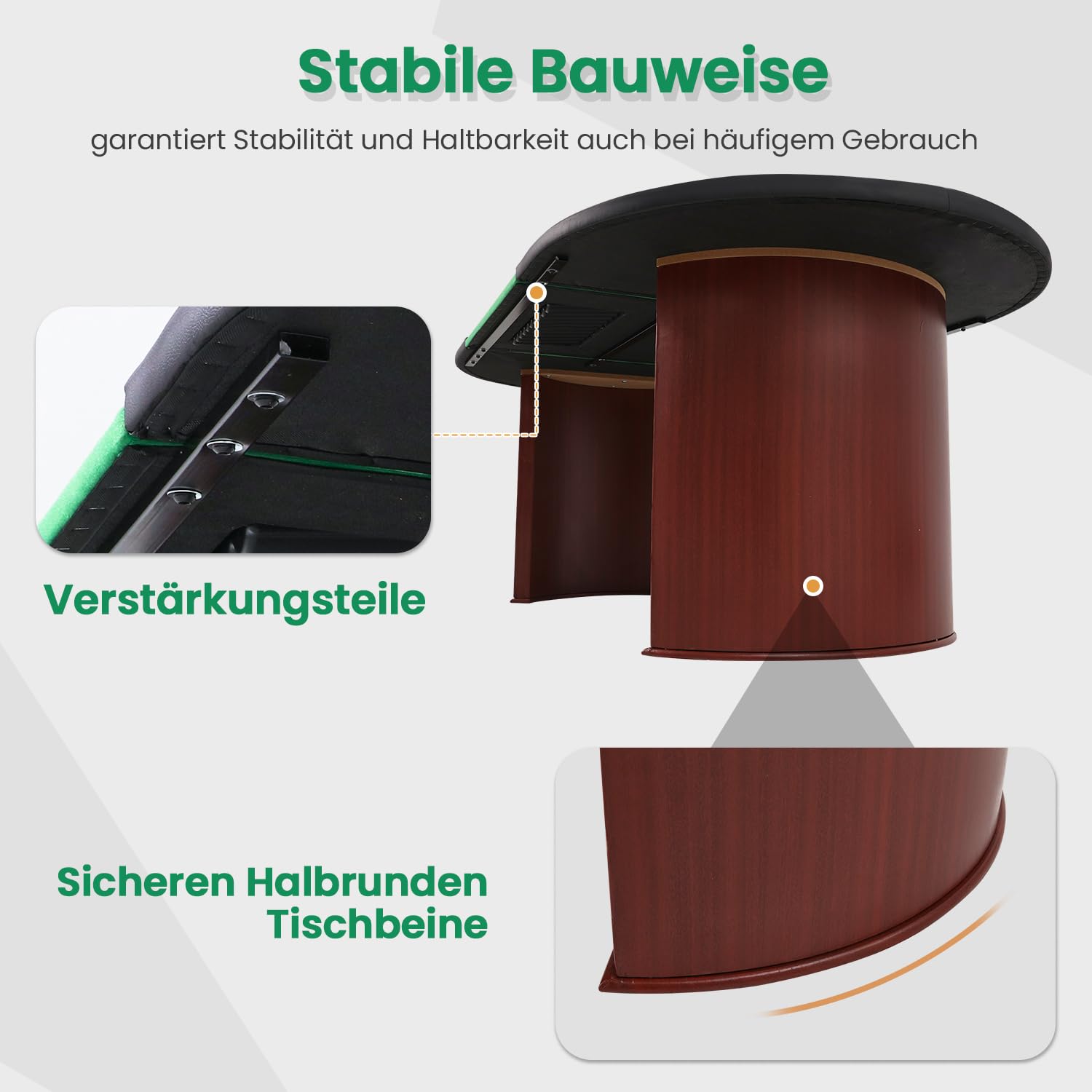 AVAWING Pokertisch für 10 Spieler, 9 Getränkehalter, abnehmbare Chipablage, gepolsterte Armauflage, Braun & Grün