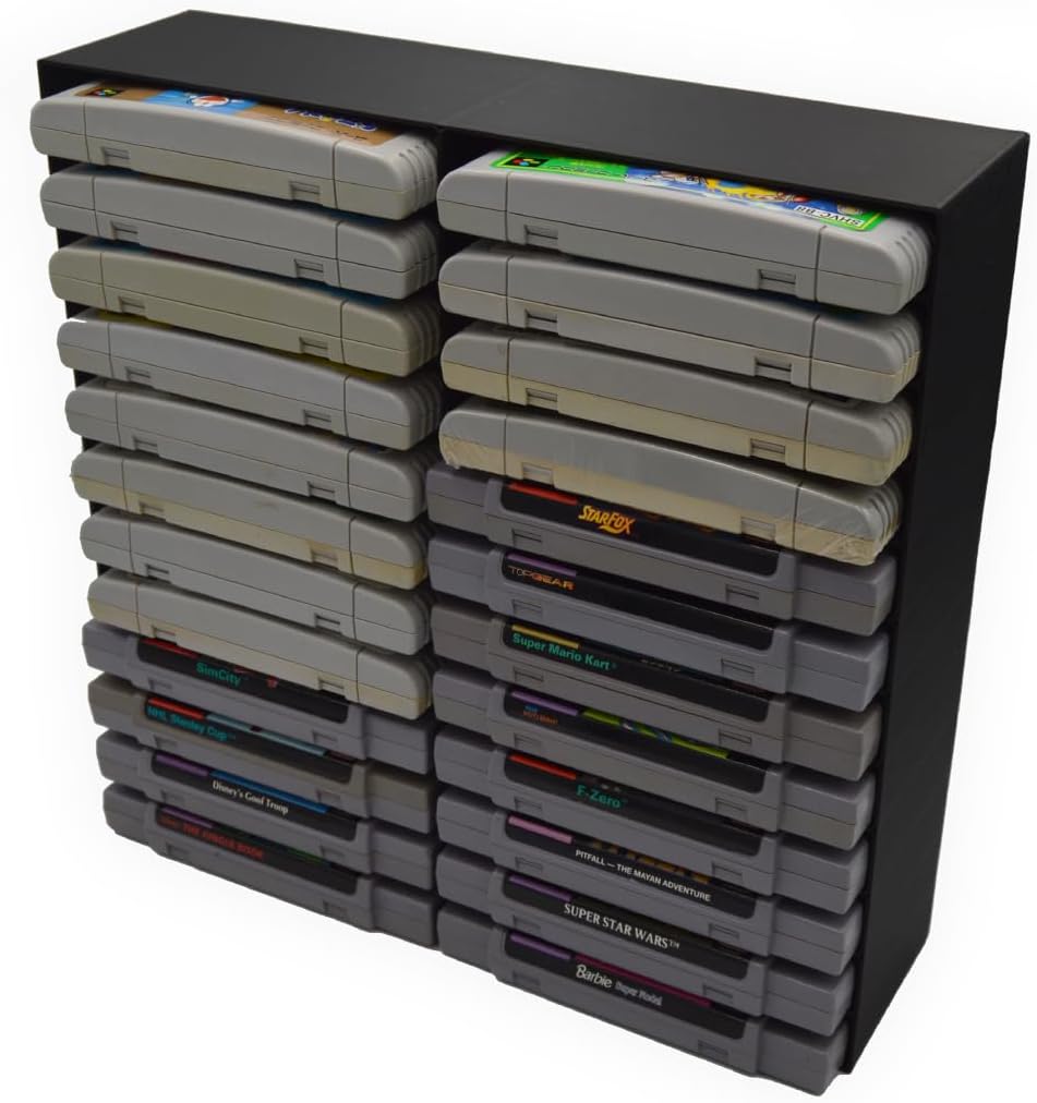 R2D3 Display Rack for SNES NTSC (Also compatible with SNES PAL & Super Famicom) – High Capacity Cartridge Holder (Holds 24 Games) – Retro Video Game 3D printed Organizer for Super Nintendo Collectors