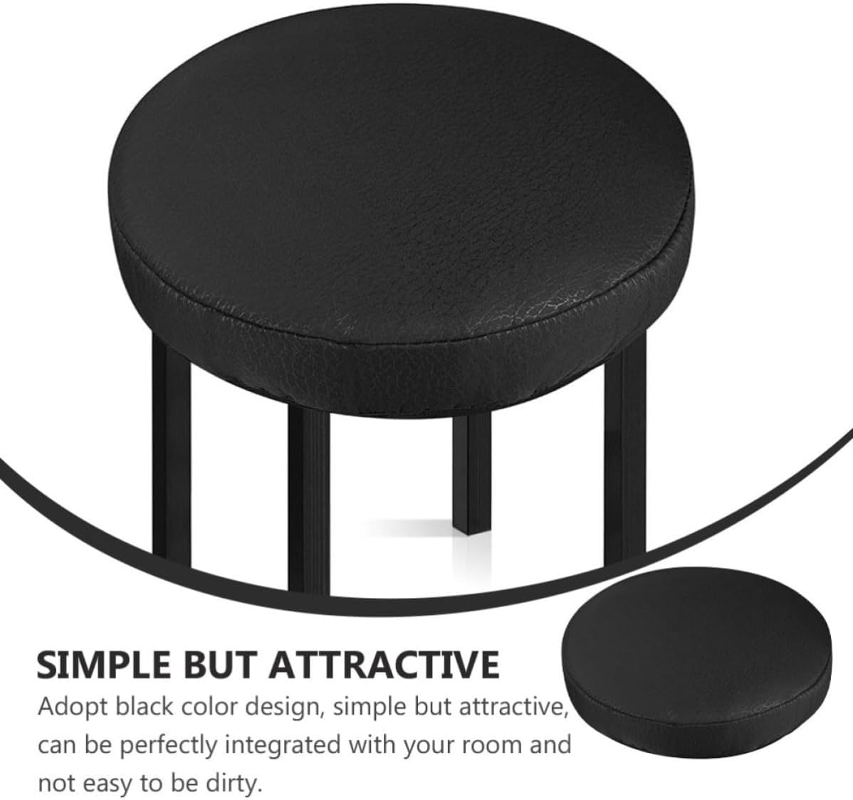 2pcs Black Elastic Round Stool Cover with Slip Resistant Backing
