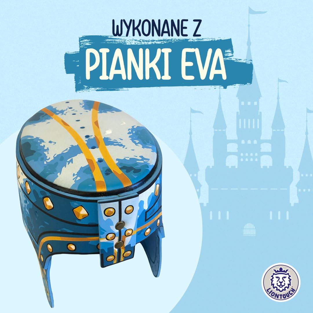 Liontouch Szlachetny kask rycerski, niebieski, średniowieczna zabawka do zabawy w formie pianki dla dzieci ze złotym lwem, trwała i bezpieczna zbroja, akcesorium do przebrania i kostiumów rycerza dla