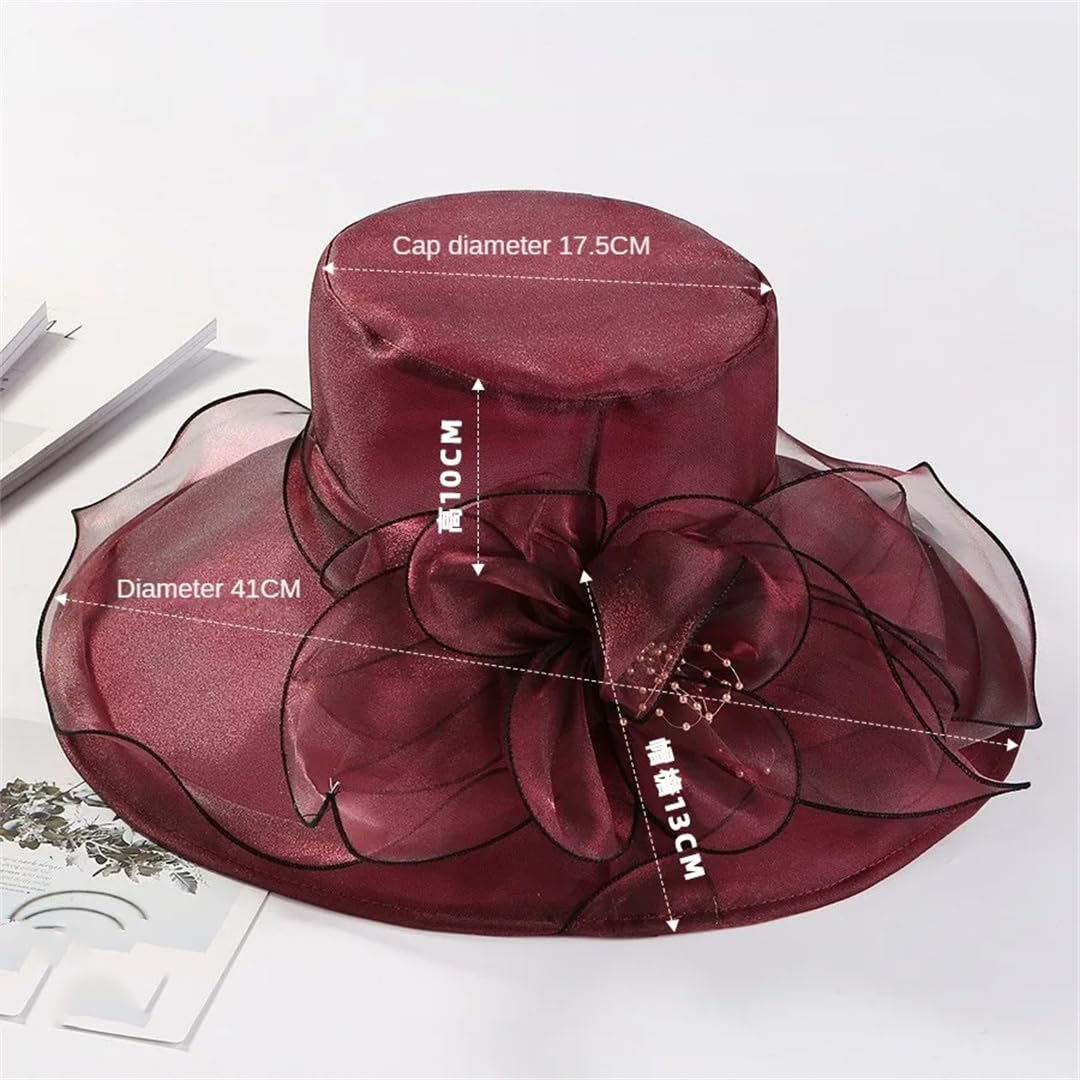 Sombrero de ala ancha para mujer, para verano, al aire libre, vacaciones, playa, casual, moda, elegante, flor de organza, iglesia