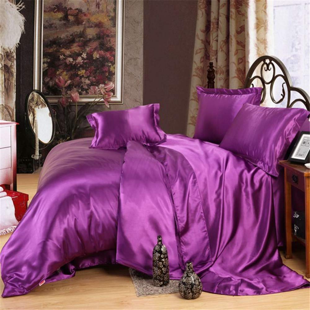 Conjunto de cuatro piezas de seda de hielo morado para evitar el calor en la cama