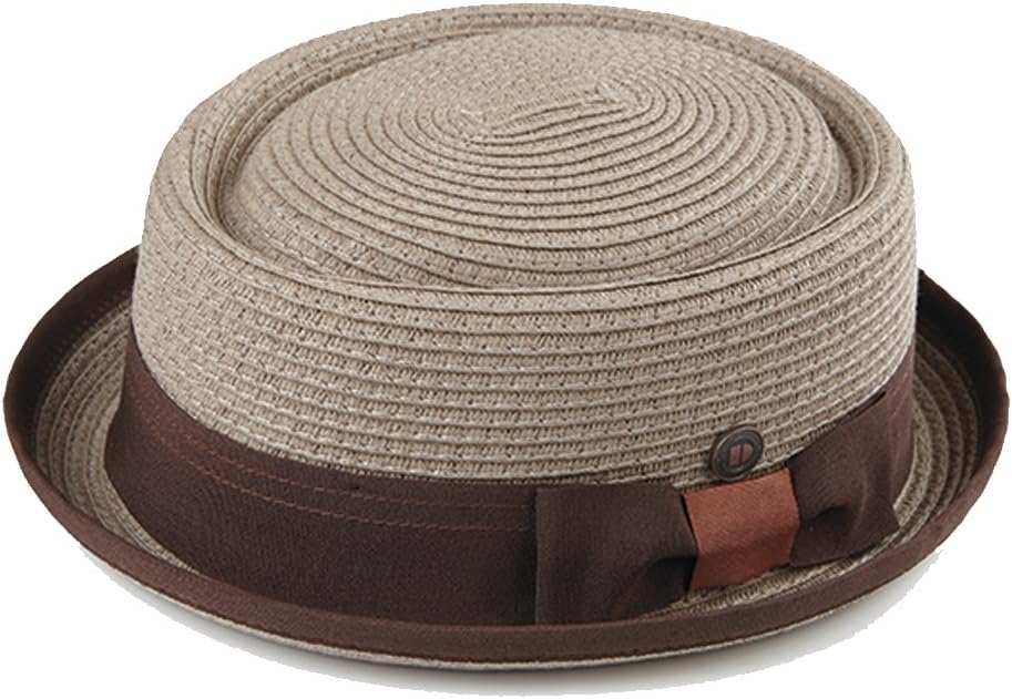 Mens Summer Paper Straw Telescope Crown Retro Porkpie Hat
