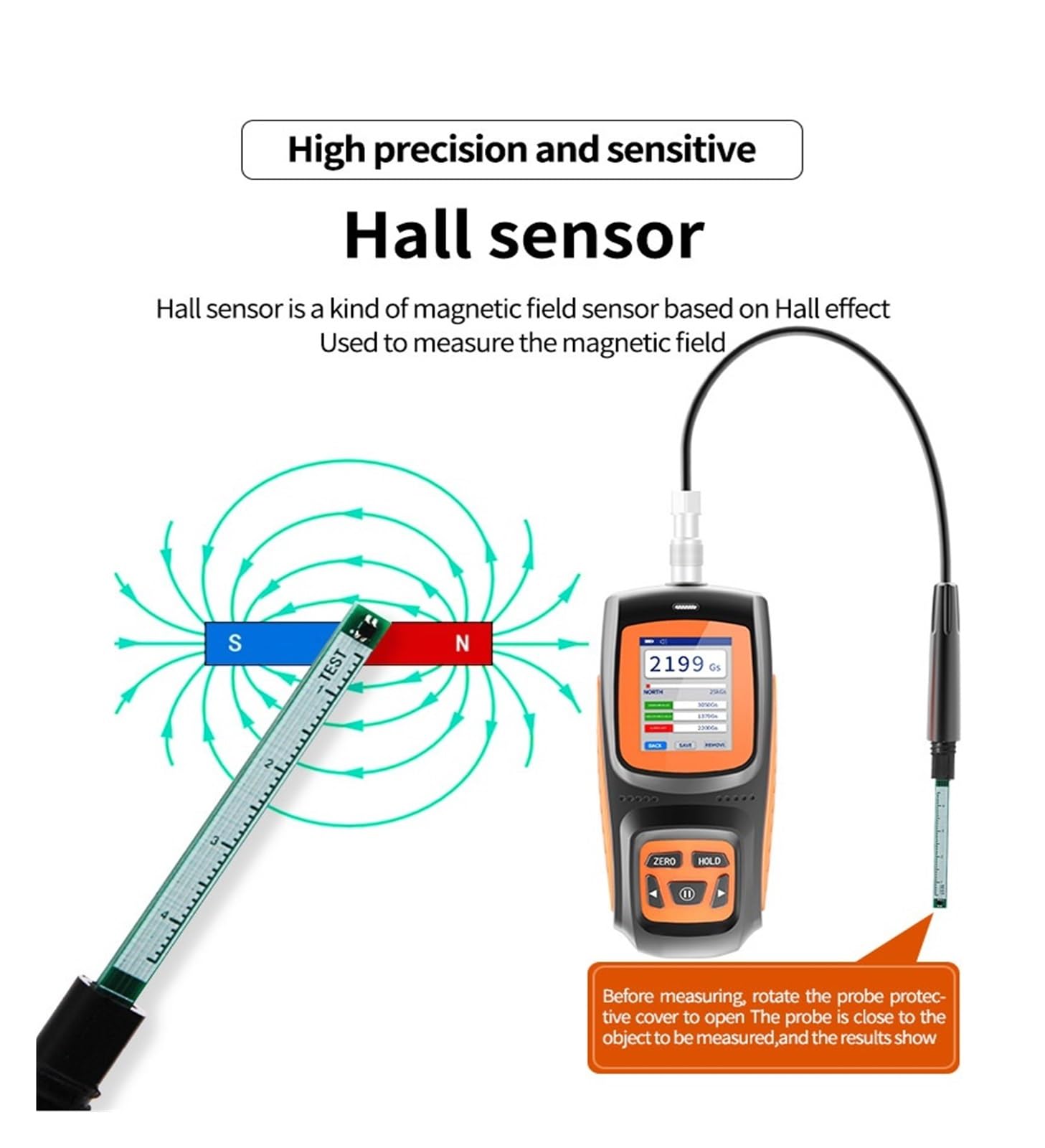 Medidor De Campo Electromagnético EMF Detector Gauss para Inspección Industrial(Class 2 (accuracy ±2%))