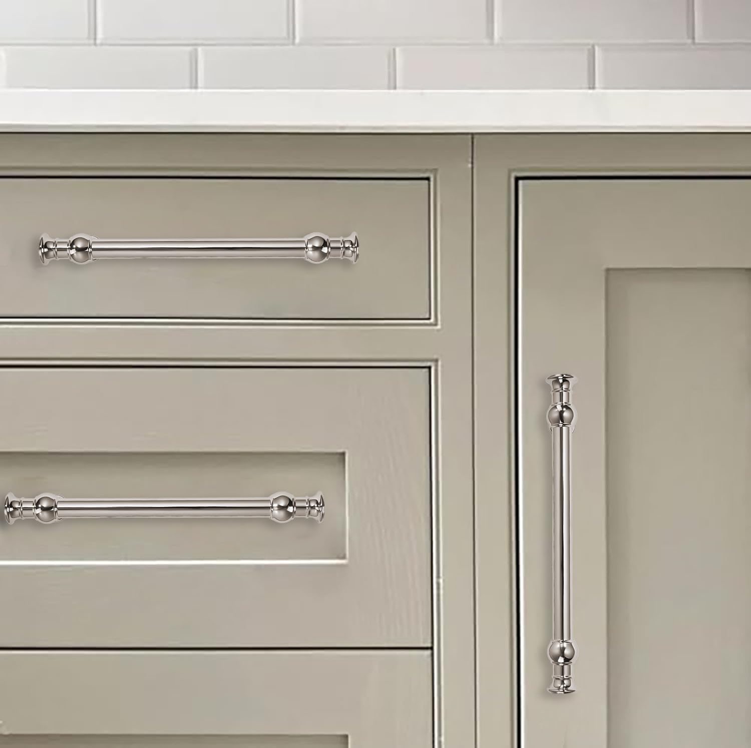 10 Pack 4 Inch Hole Center Polished Nickel Cabinet Pulls-Heavy Duty Solid Cabinet Handles Suitable for Cabinets, Dressers, Kitchens and Bathroom cabinets