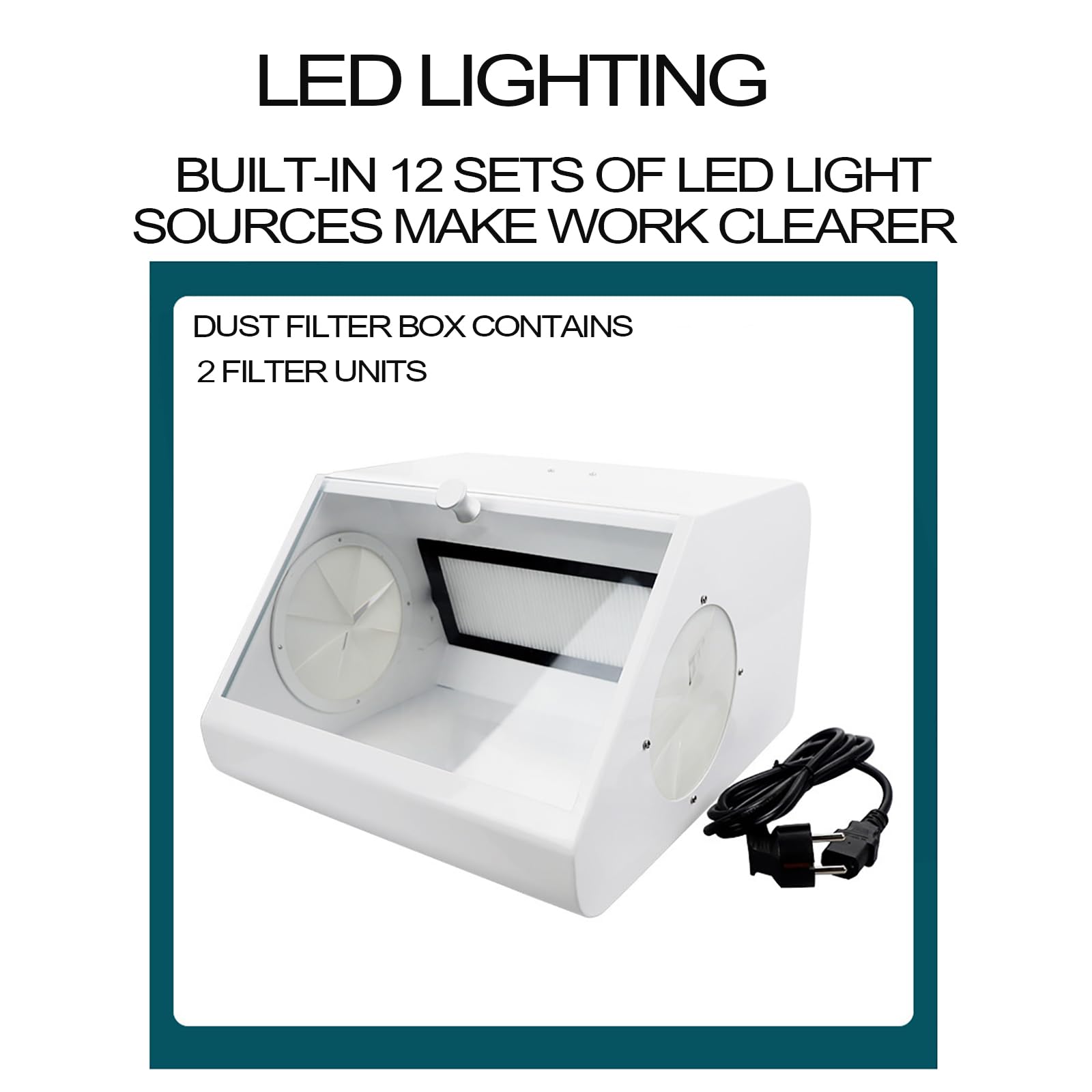 Aspiratore per Sabbiatura Dentale, Scatola Raccolta Polveri per Laboratorio Odontoiatrico Illuminato a LED con 2 Filtri, Doppia unità Estrazione/Vetro Temperato