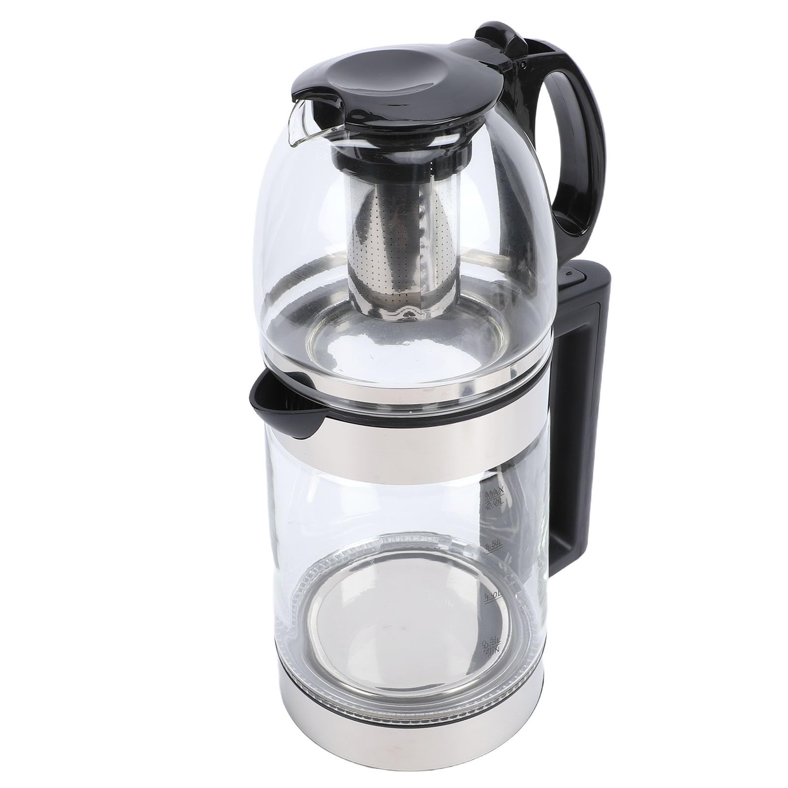 Zerodis Elektrischer Türkischer Teebereiter, 2000 W, Teekessel aus Borosilikatglas mit Edelstahl-Ei und Wärmefunktion für Schwarzen Tee und Kräutertee (EU-Stecker)