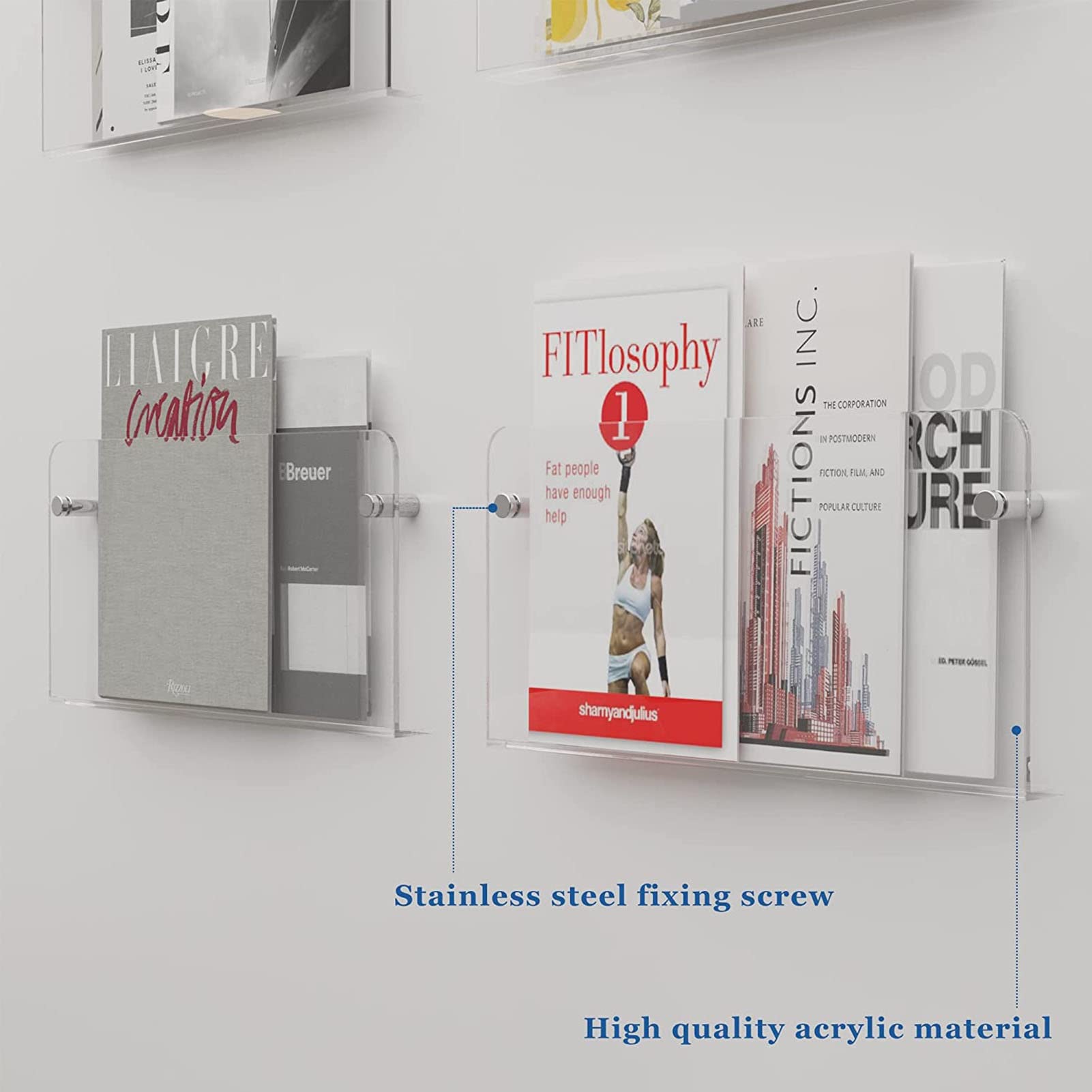 Porte-brochure en acrylique, support mural flottant, porte-magazines pour bureau, salle d'attente, café et décoration intérieure - Design suspendu réglable pour