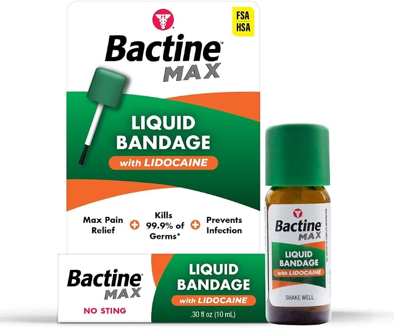 MAX Liquid Bandage with Lidocaine, Wound Cleaning Solution That Kills 99% of Germs, Covers and Protects Skin, Fast-Drying Protective Seal, 0.30 fl oz | Wound Cleaning Solution with Lidocaine, Covers and Protects Skin, Fast-Drying Protective Seal, No Sting
