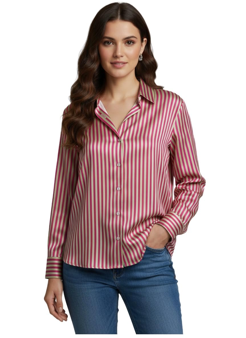 ANNI Designer Bedrucktes Damenhemd aus Baumwollmischgewebe, langärmelig, normale Passform, Hemdkragen, legere Bürokleidung, elegante Western-Kleidung für den Alltag, Hochzeit, Party
