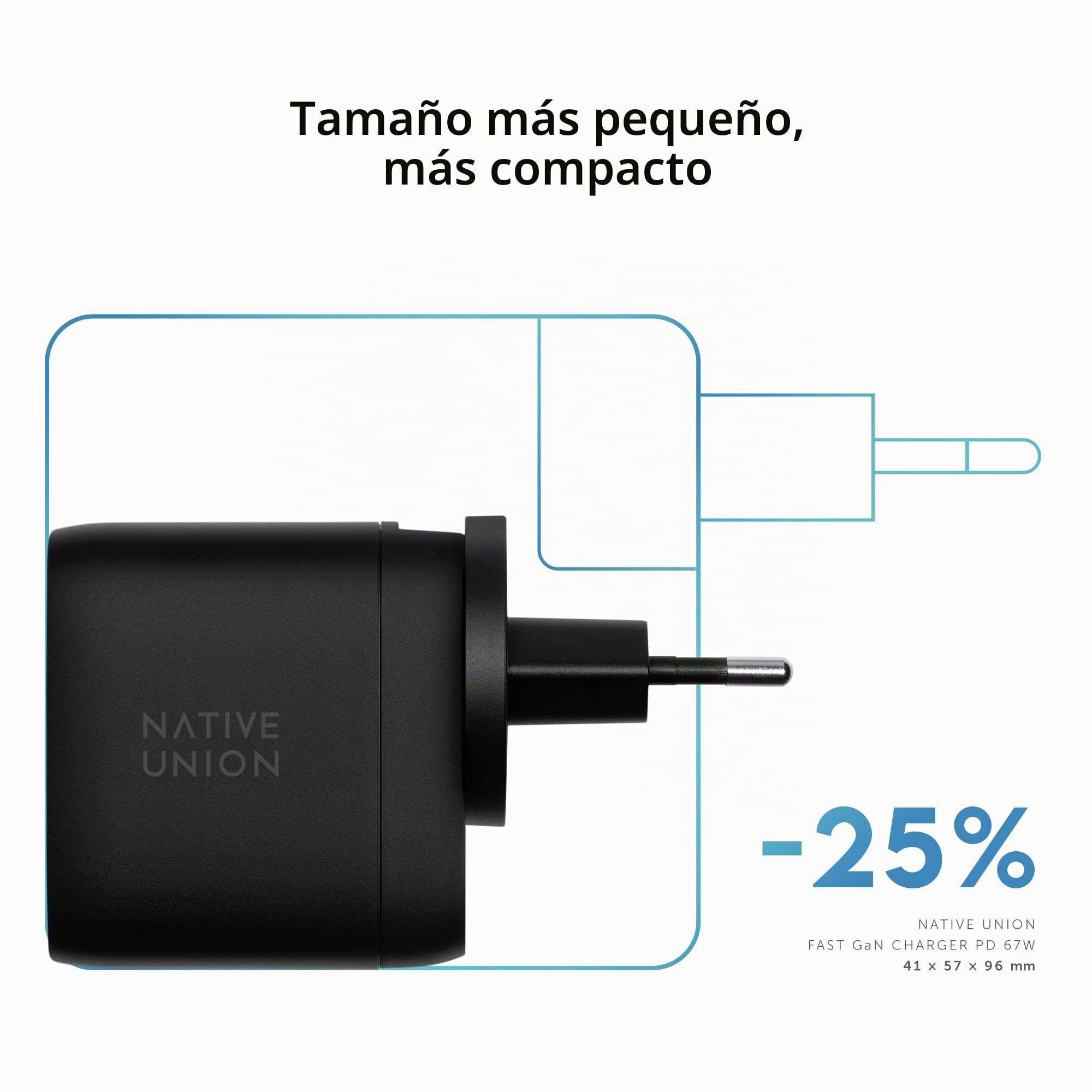 Native Union Cargador de GAN rápido PD 67W - Cargador USB-C Ultracompacto de 67 W con Power Delivery - para MacBook Air, iPads, iPhones y Más (Negro)