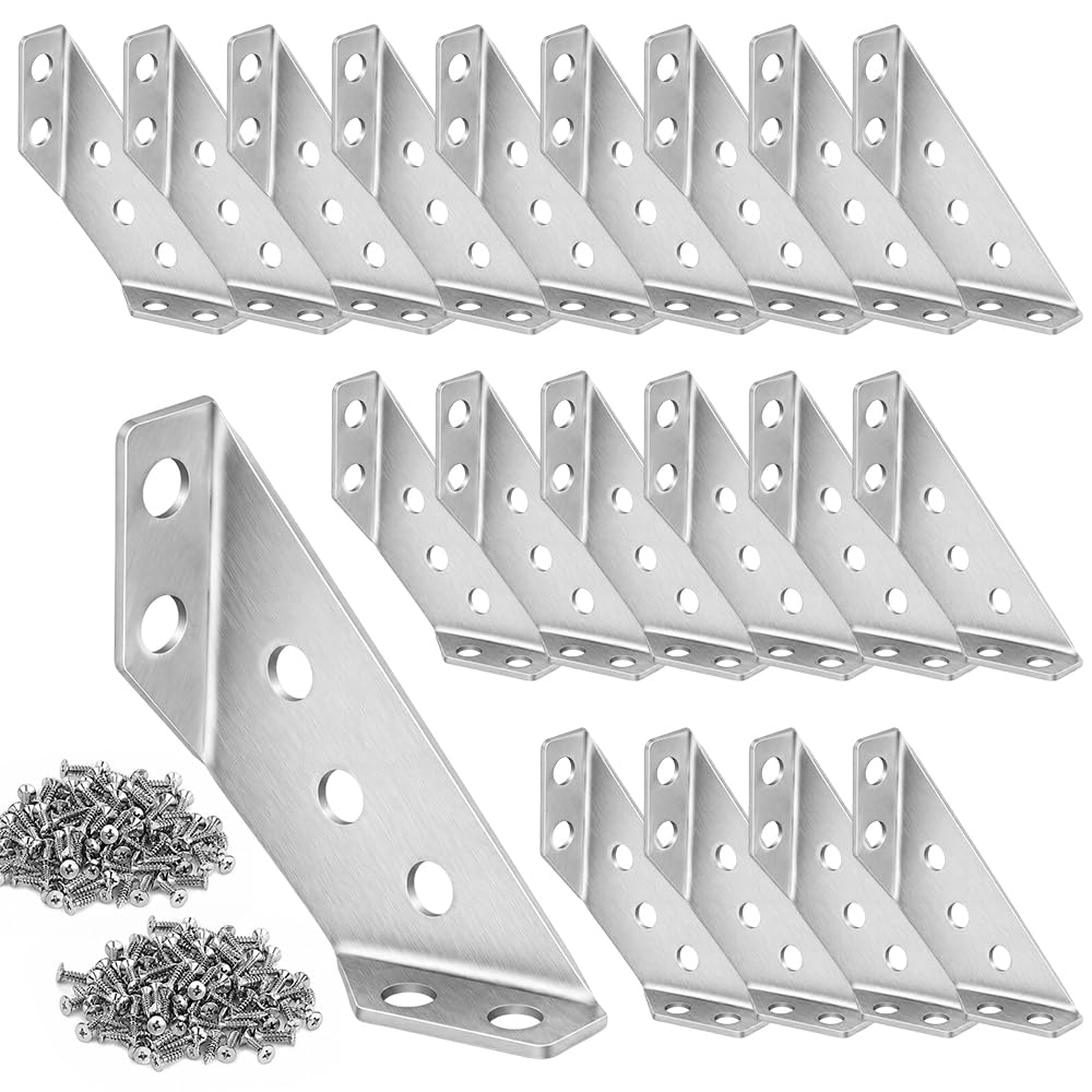 20 Pcs Stainless Steel Corner Brackets, Metal Angle Brackets with Screws