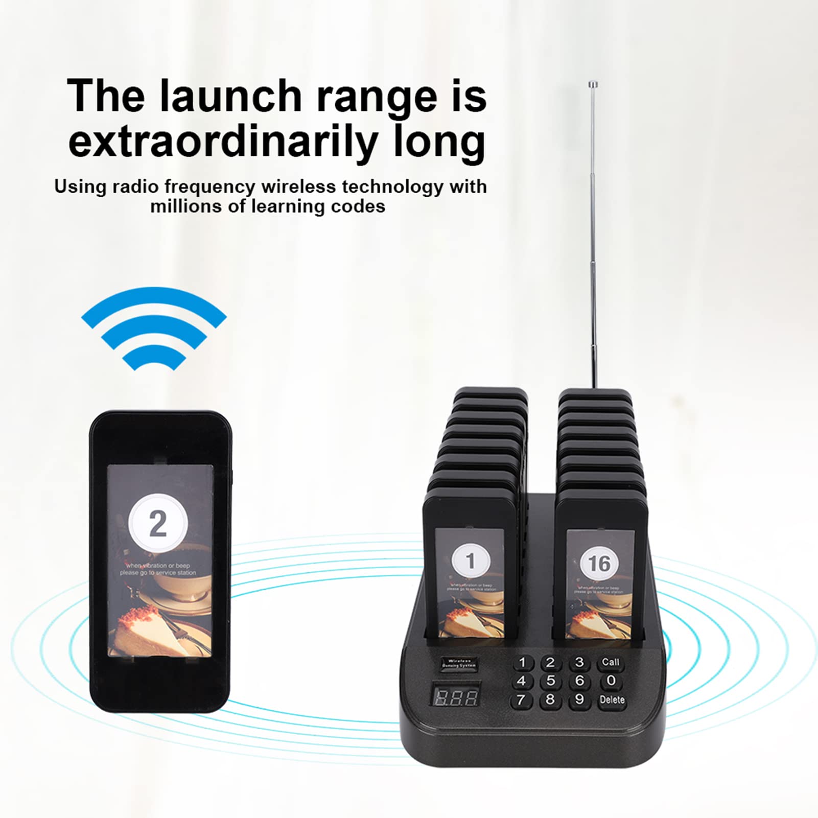 ASHATA Sistema cercapersone per Ristorante, Sistema cercapersone per Ristorante con Sistema di Chiamata Wireless Coda Cicalini Sistema di Chiamata per Cameriera Senza Fili a Lunga(Unione Europea)