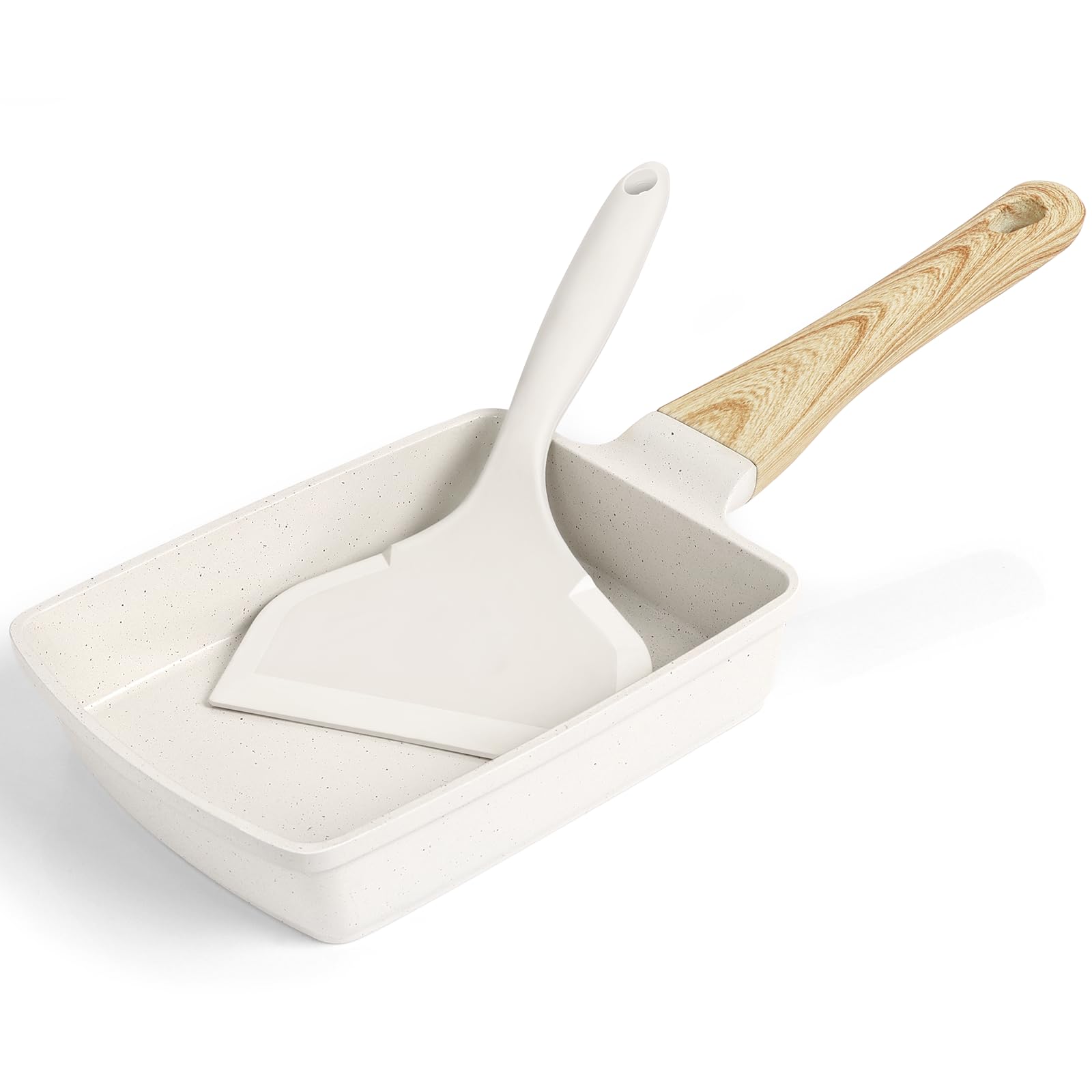 GiPP セラミックコーティング 卵焼き フライパン 13×18cm ターナー付き IH・ガス火対応 フッ素不使用 焦げ付かない 耐熱ハンドル付き 軽量 たまごやき 体に害のない お手入れ簡単 食洗機対応 PFOA PFOS PTFE フリー【一年保証】ホワイト